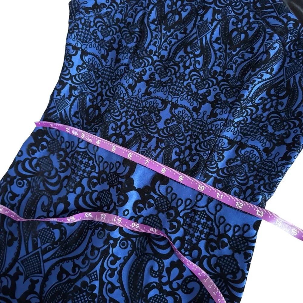 eci‎ Y2K velvet burnout blue black Sleeveless midi Dress elegant sheath goth